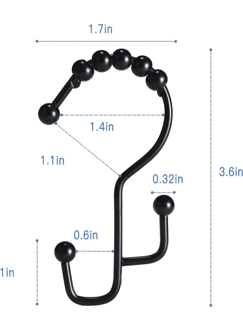 Shower Curtain Rings, Shower Curtain Hooks, Stainless Steel Black Shower Curtain Hooks Rust Proof, Free Sliding Double Shower Hooks for Shower Curtains, Curtain & Liners, 12pcs-Black - Image 2